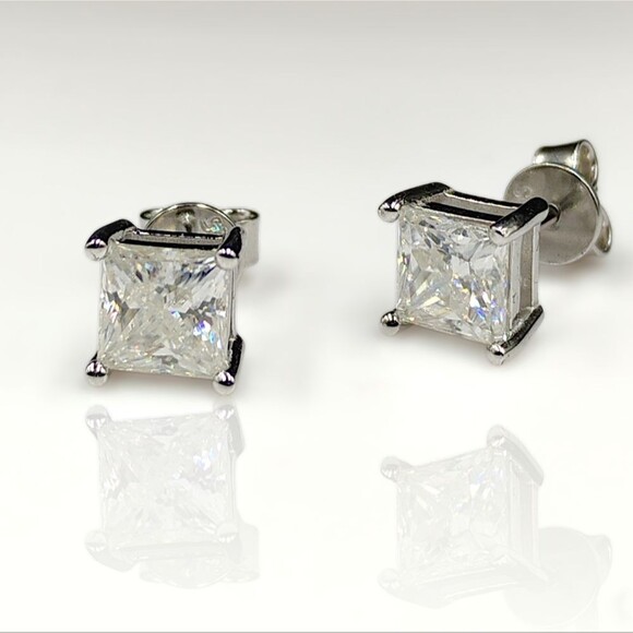 Certified 2ct Moissanite Princess Cut Luxury Stud Earrings UNISEX - Picture 5 of 8